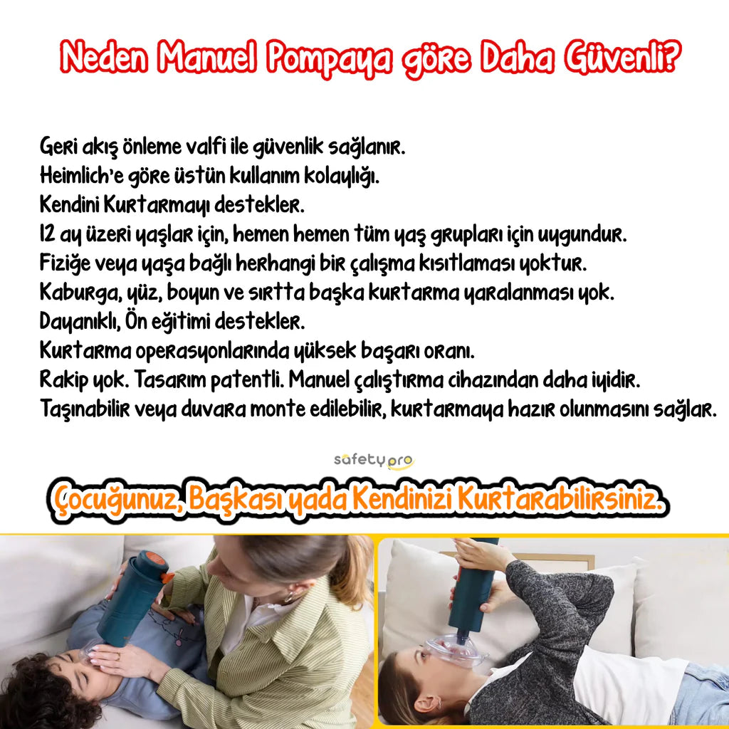 SafetyPro – Otomatik Hemlik (Heimlich) Manevrası Pompası - Boğulma Kurtarma Cihazı